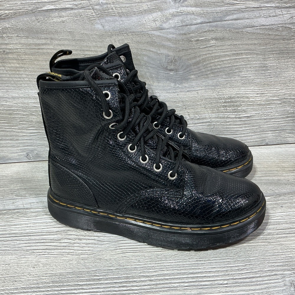 Dr Doc Martens Boots Black Zavala Metallic Reptile Embossed Women's Size 7 US